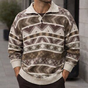 Giulio designs size M Geometric Pattern Sweater
Long sleeve brown and white
